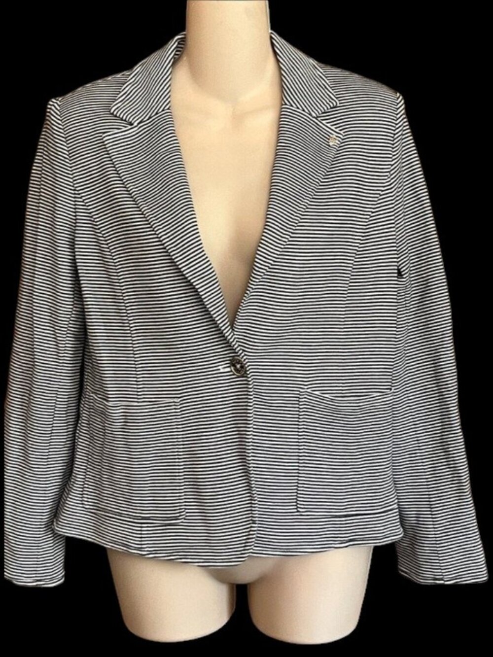 Tommy Hilfiger Nautical Striped Knit One-Button Blazer with Crown Lapel Pin & Po